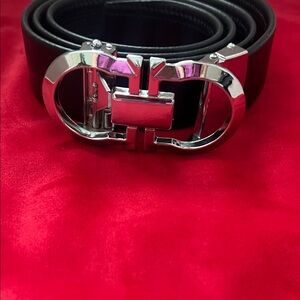 Men's Black Leather Belt with Silver Buckle